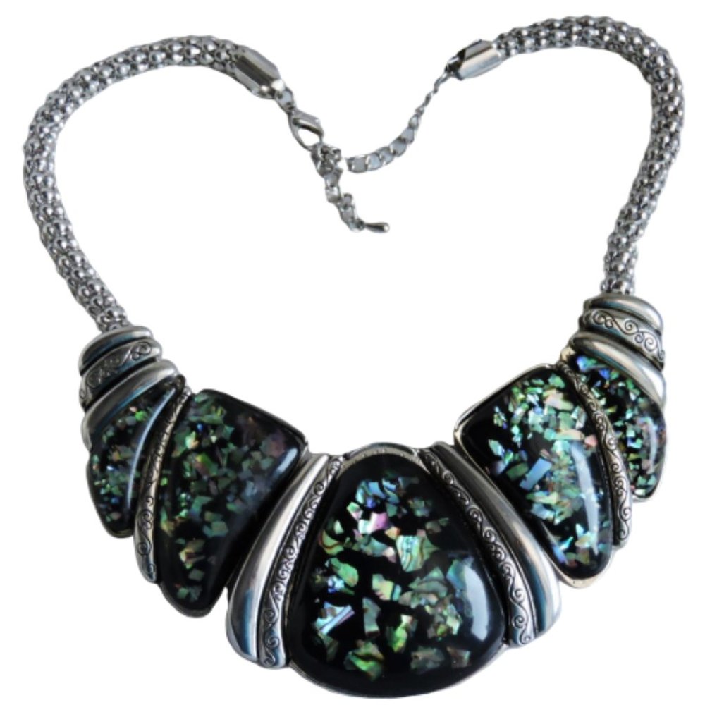 Chunky Lucite Embedded Shells Necklace - Picture 2 of 3